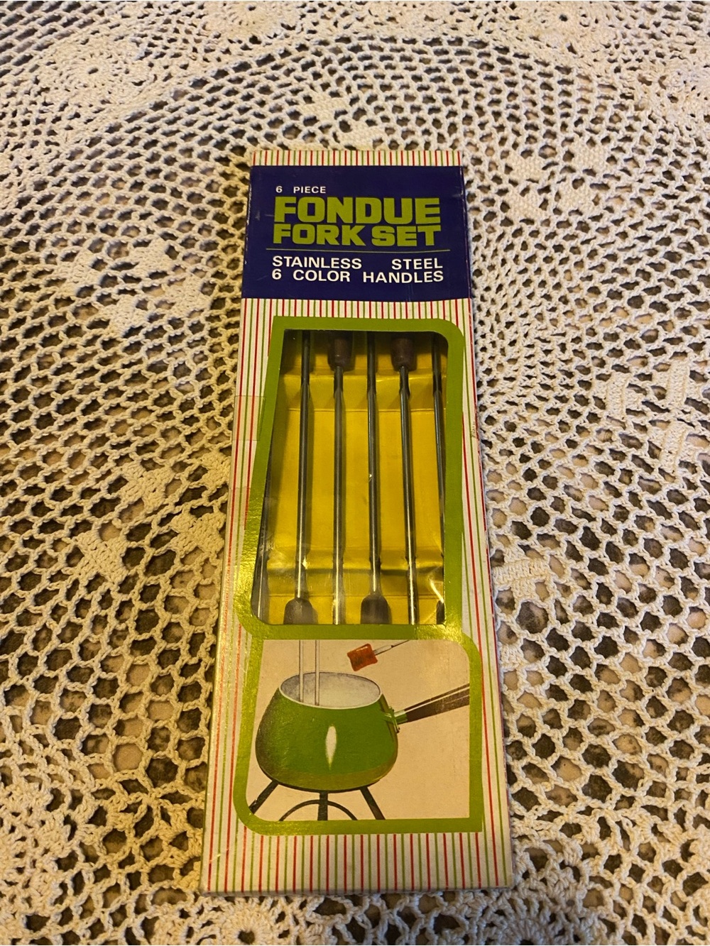 Vintage Fondue Fork Set Stainless Steel with Color Handles - 6 Piece